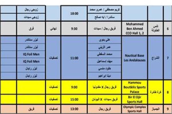 جدول منافسات المصريين اليوم
