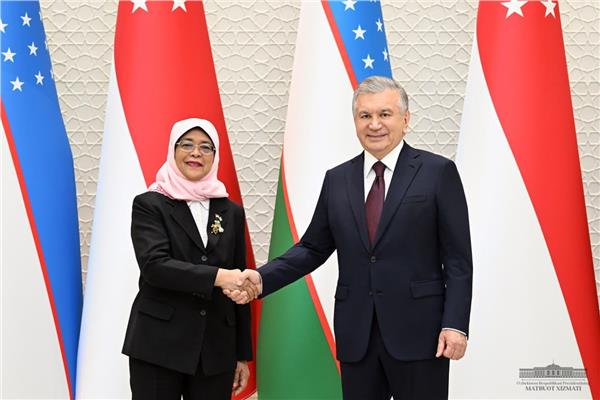 رئيس  أوزبكستان يستقبل رئيسة جمهورية سنغافورة