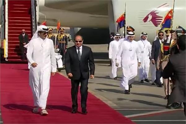 الرئيس السيسي خلال استقباله الشيخ تميم بن حمد أمير قطر 