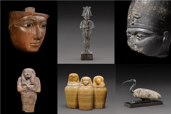 عدد من القطع الأثرية المصرية المعروضة بالمزاد