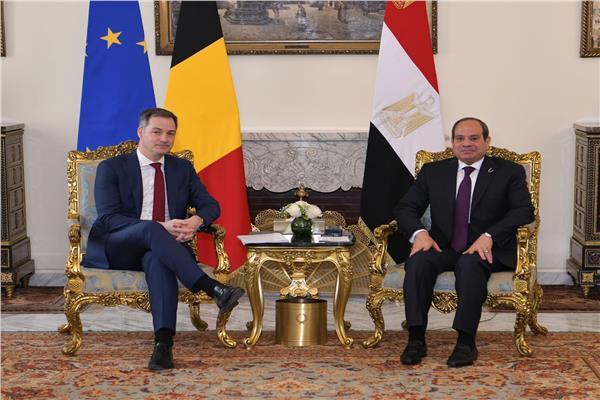  الرئيس عبد الفتاح السيسي خلال استقباله لرئيس الوزراء البلجيكي