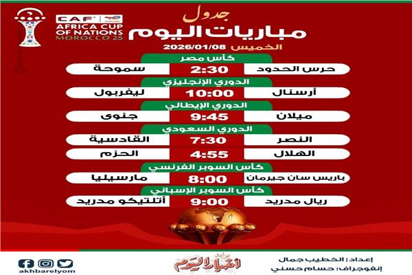 موعد مباريات اليوم