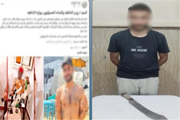 المتهم وامامه السلاح المستخدم بالواقعة