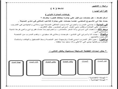 ننشر نموذج امتحان اللغة العربية لطلاب الصف الرابع الابتدائي  (صور)