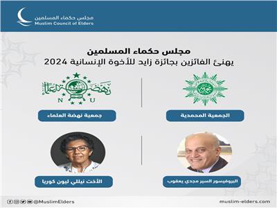 مجلس حكماء المسلمين يهنِّئ الفائزين بجائزة زايد للأخوة الإنسانية 2024