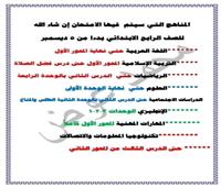 إعلان مناهج الإمتحانات التي يؤديها طلاب رابعة ابتدائي