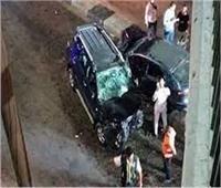 إصابة 5  أشخاص في حادث تصادم سيارة أعلي كوبري المنيب 