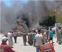 حريق يلتهم سيارتين في ميدان شلبي بالمنيا